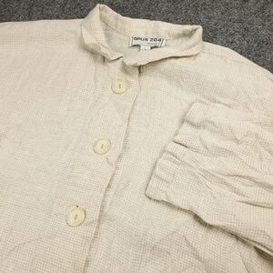 Opus 204 Seattle Linen Blouse Shirt Size 2 Houndstooth Button Up Top Lagenlook